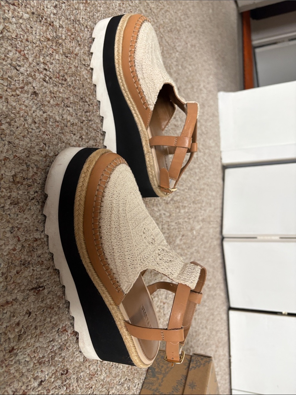 Free People Cream and Tan Espadrille Platform Sandals